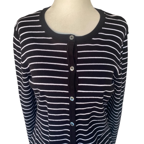 Jones New York Black & White Striped Button Up Sweater/Cardigan Large - Picture 9 of 13